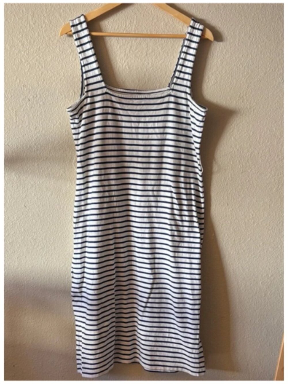 Rails Women's Nautical Striped Midi Dress Square Neck 100% Cotton Navy White  L